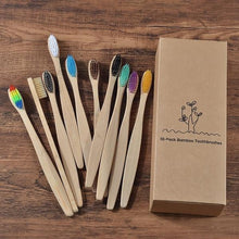 将图片加载到图库查看器，New design mixed color bamboo toothbrush Eco Friendly wooden Tooth Brush Soft bristle Tip Charcoal adults oral care toothbrush
